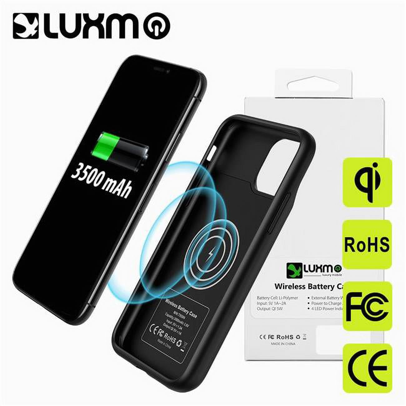 Luxmo 3500MAH External Battery Case Wireless Charging for iPhone 11 Pro, X & XS (5.8") - Black