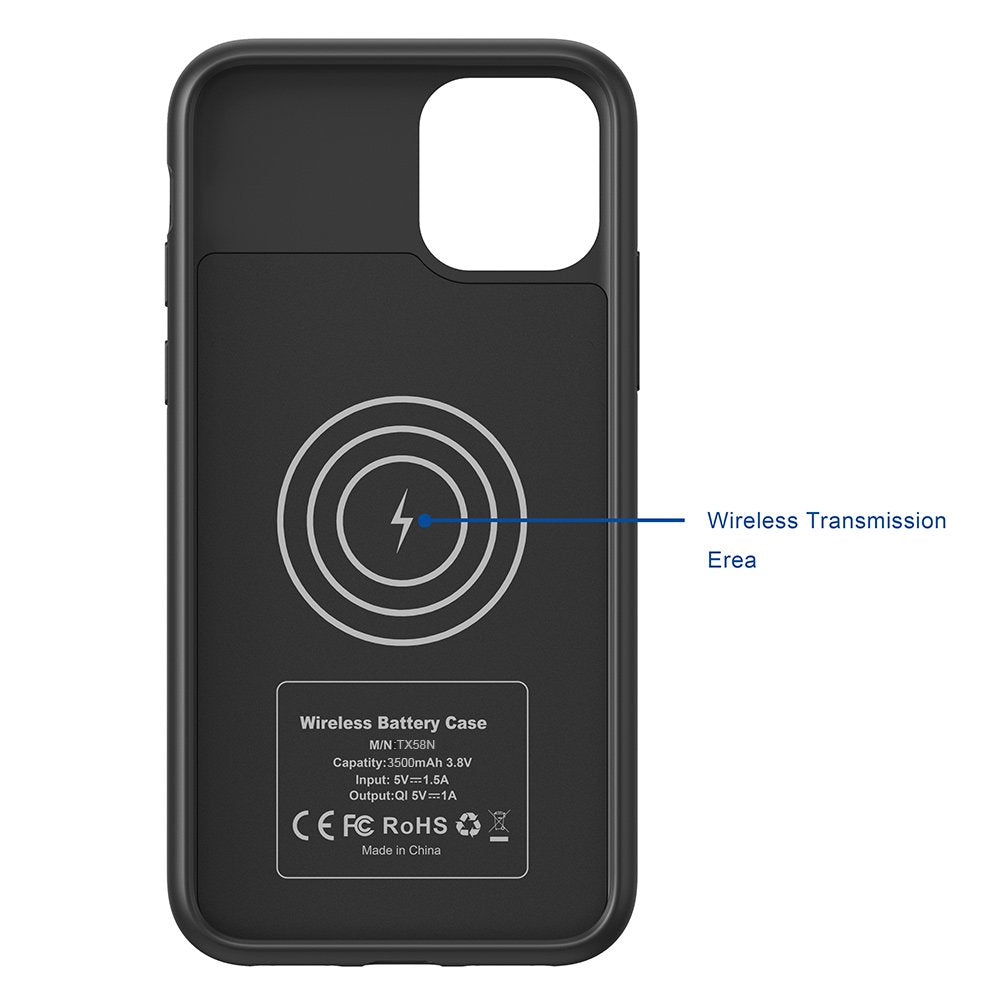 Luxmo 3500MAH External Battery Case Wireless Charging for iPhone 11 Pro, X & XS (5.8") - Black