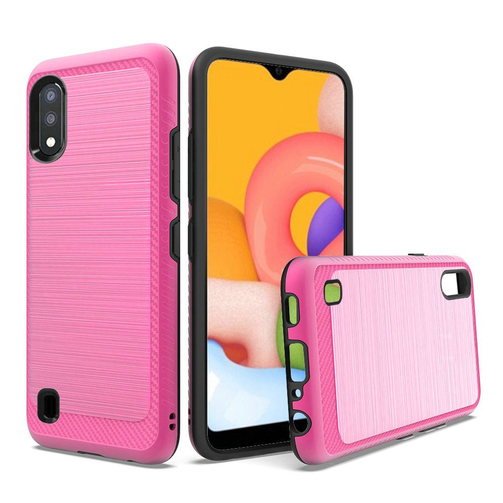 GSA Slim Brushed Hybrid Case for Samsung Galaxy A01 - Hot Pink Black