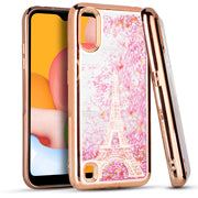 GSA Liquid Glitter Eiffel Tower Image Case for Samsung Galaxy A01 - Rose Gold