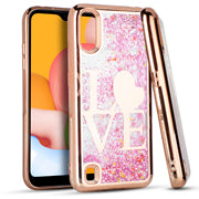 GSA Liquid Glitter Love Image Case for Samsung Galaxy A01 - Rose Gold