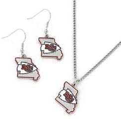 Aminco NFL Officially Licensed Kansas City Chiefs State Earring/Necklace Set