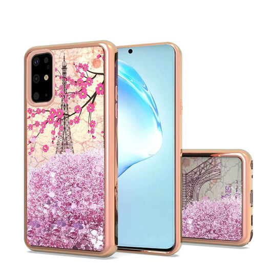 GSA Liquid Glitter Paris Eiffel Tower Case for Samsung S20 Plus - Rose Gold