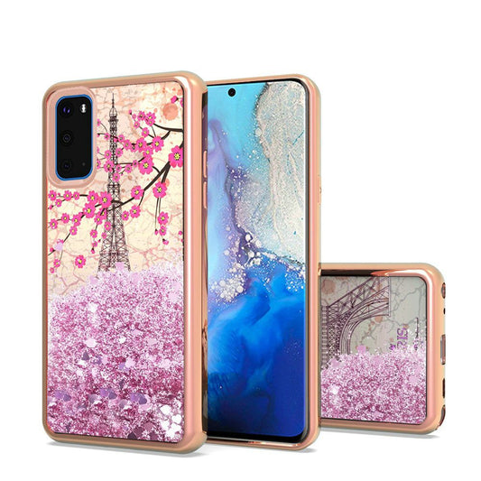 GSA Liquid Glitter Paris Eiffel Tower Case for Samsung Galaxy S20 (6.2")Pink