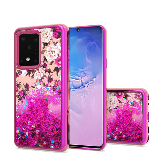 GSA Liquid Glitter Roses Image Case for Samsung Galaxy S20 Ultra - Pink
