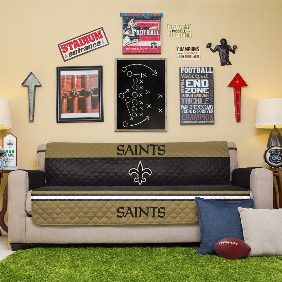 NFL New Orleans Saints Sofa Couch Reversible Furniture Protector with Elastic Straps, 75x110