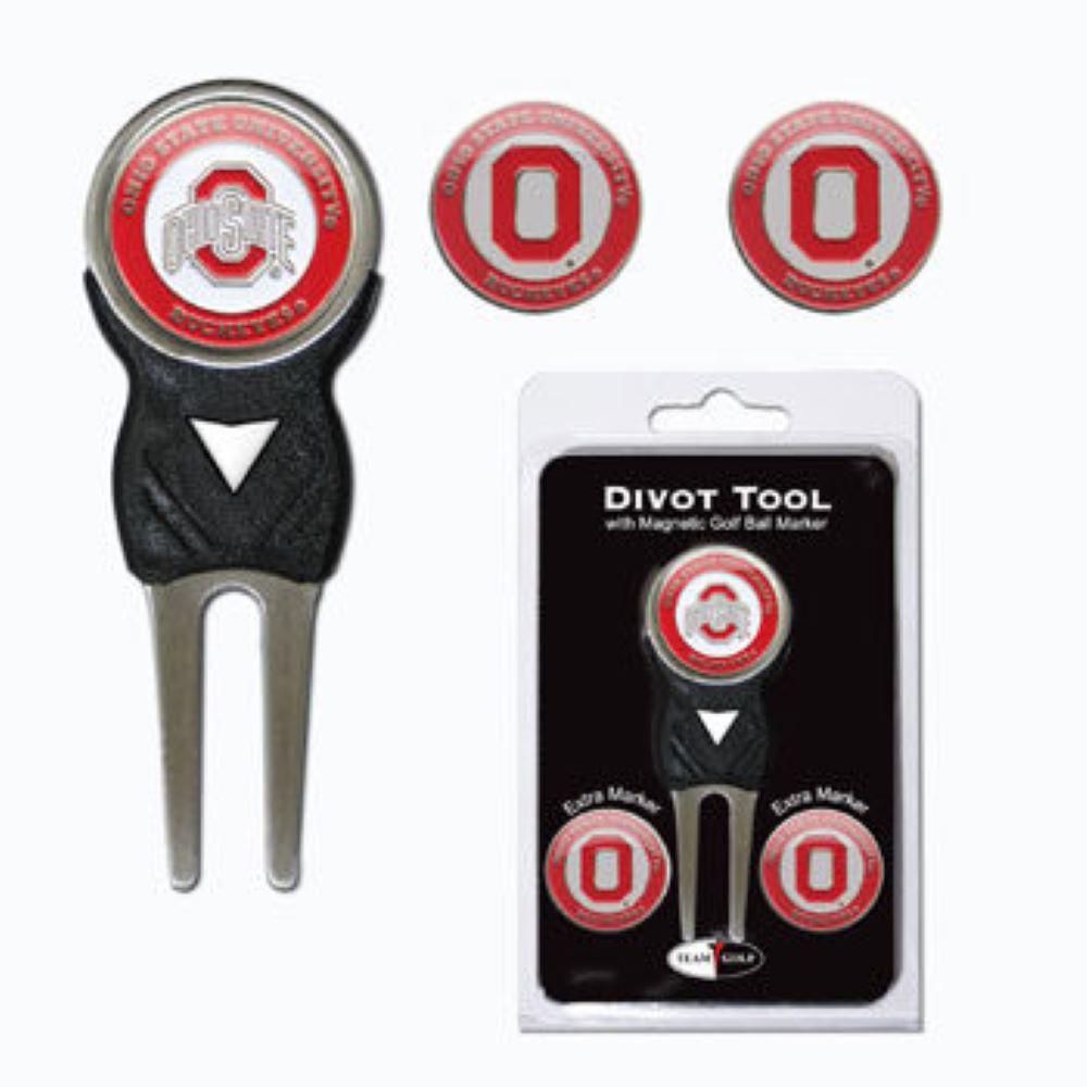 Team Golf NCAA Ohio State Buckeyes Divot Tool with 3 Golf Gall Markers Set