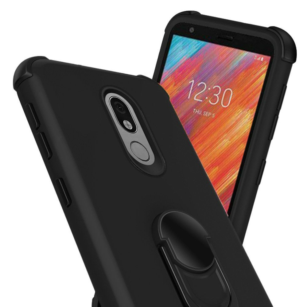 GSA Astronoot Rubber Hybrid Case w/Ring Stand for LG Aristo 4 Plus - Black