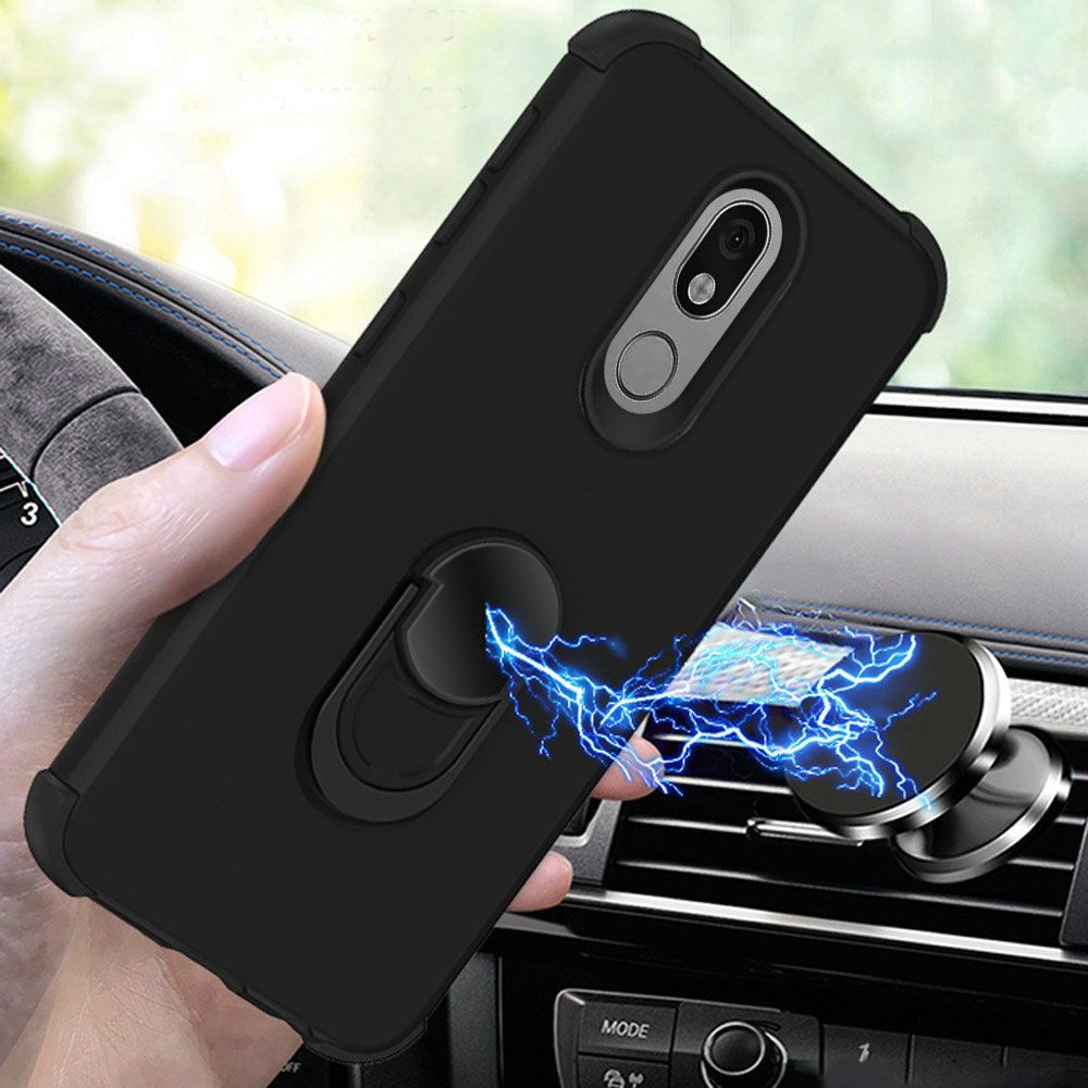 GSA Astronoot Rubber Hybrid Case w/Ring Stand for LG Aristo 4 Plus - Black