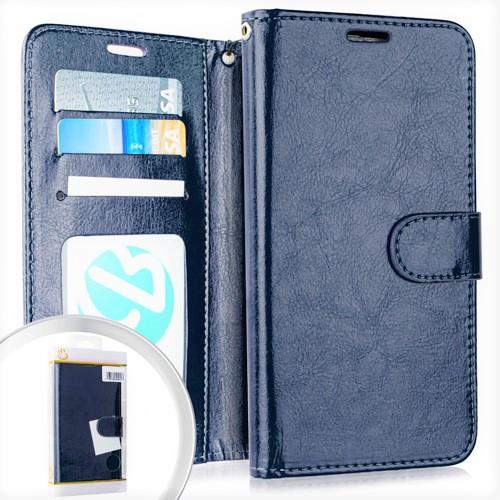 GSA Leather Flip Wallet Case for Motorola Moto G Stylus 2020 XT 2043 Navy Blue