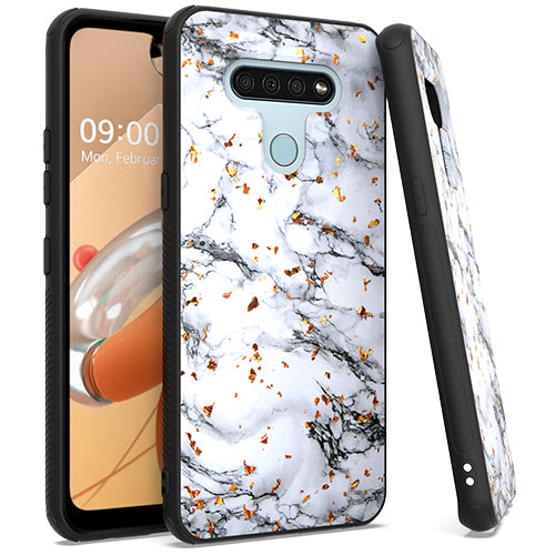 Emax Gold Flake Marble Candy Case for LG K51 - White