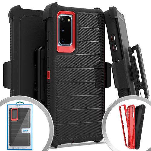 GSA Textured Stripe Holster Case For Samsung Galaxy S20 6.2" Black/Red
