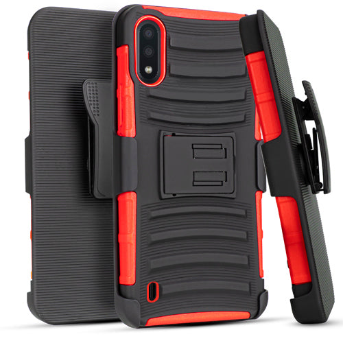Emax Holster Case Stand for Samsung Galaxy A01 - Black/Red