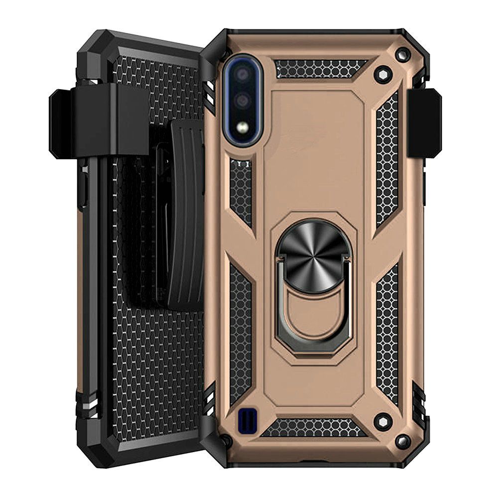 GSA Slim Shockproof Holster Case w/Ring Stand for Samsung A01 - Gold