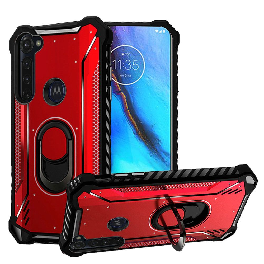 GSA Screw Metal Jacket Case w/Ring Stand for Moto G Stylus - Red