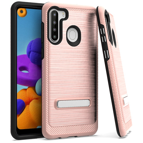 GSA Brushed Case w/Kickstand for Samsung Galaxy A21 - Rose Gold/Black