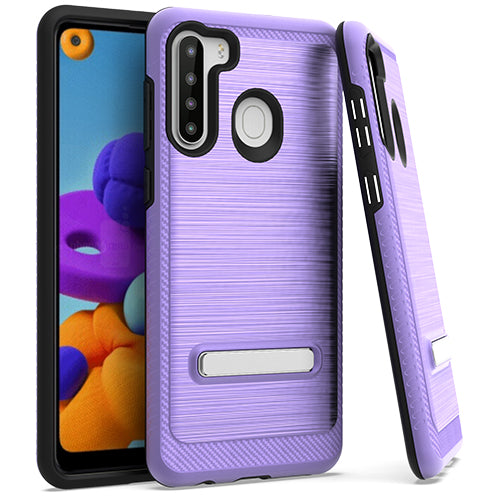 Emax Brushed Case w/Kickstand for Samsung Galaxy A21 - Purple/Black
