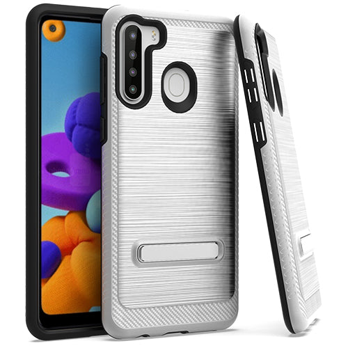 Emax Brushed Case w/Kickstand for Samsung Galaxy A21 - Silver/Black
