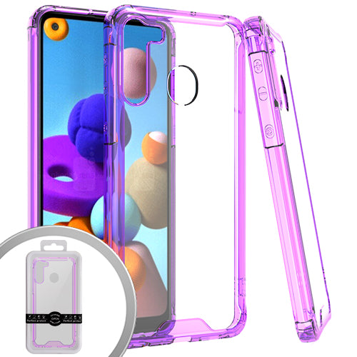 GSA Pro Skin Transparent Bumper Case for Samsung Galaxy A21 - Clear/Purple