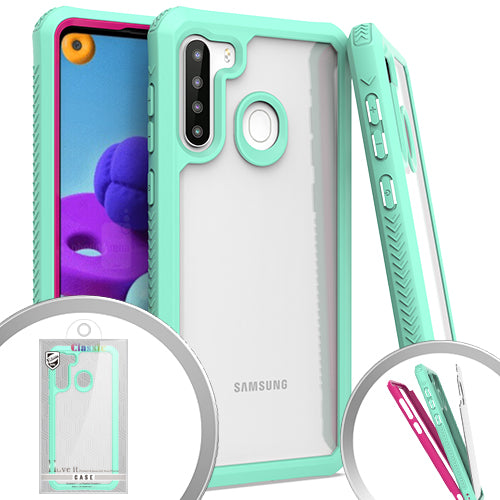 GSA Shockproof Bumper Case for Samsung Galaxy A21 - Clear/Teal
