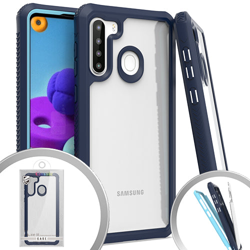 GSA Shockproof Bumper Case for Samsung Galaxy A21 - Clear/Blue