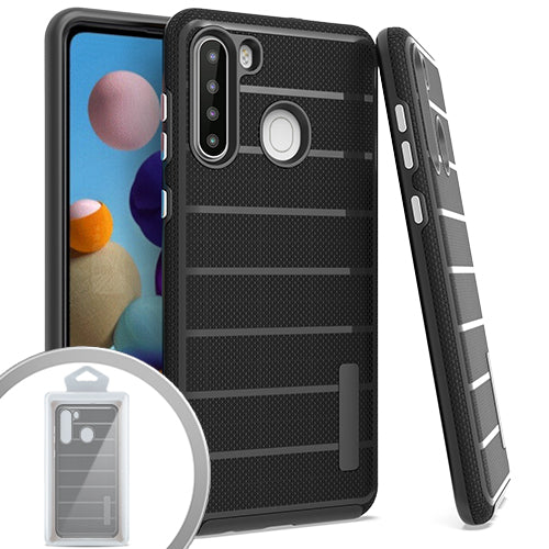 GSA Slim Textured Stripe Hybrid Case for Samsung Galaxy A21 - Black