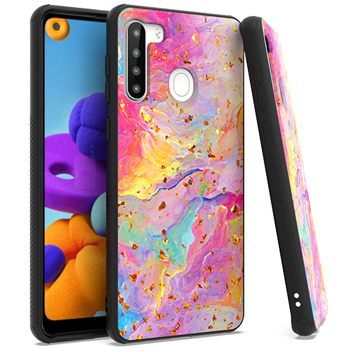 GSA Gold Flake Marble Candy Case for Samsung Galaxy A21 - Rainbow