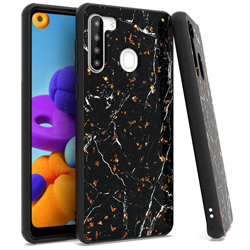 GSA Gold Flake Marble Candy Case for Samsung Galaxy A21 - Black
