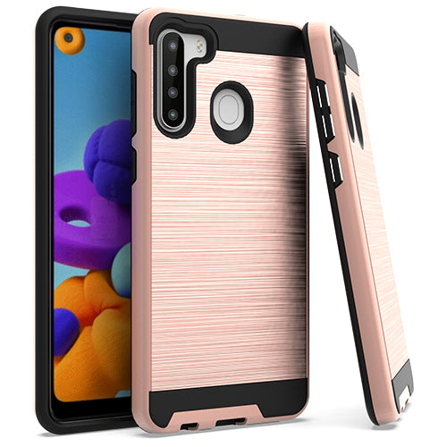 GSA Slim Dual Layer Brushed Case for Samsung Galaxy A21 - Rose Gold/Black
