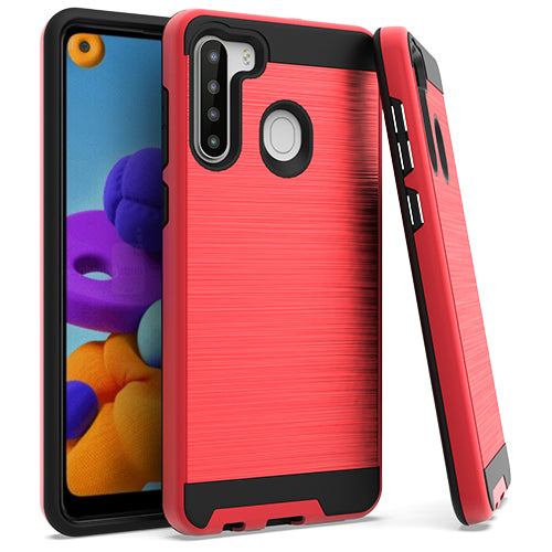 GSA Slim Dual Layer Brushed Case for Samsung Galaxy A21 - Red/Black