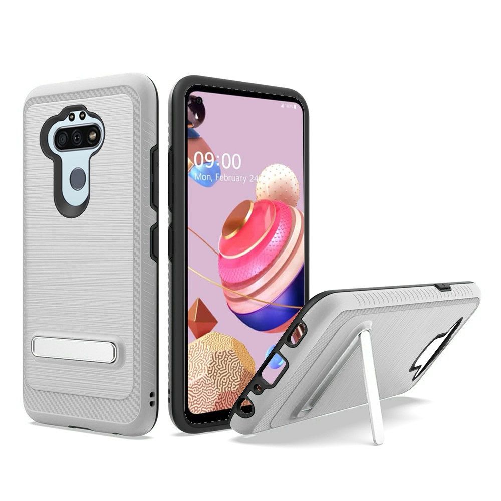 GSA Brushed Hybrid Case w/Kickstand for LG Aristo 5 - Silver/Black