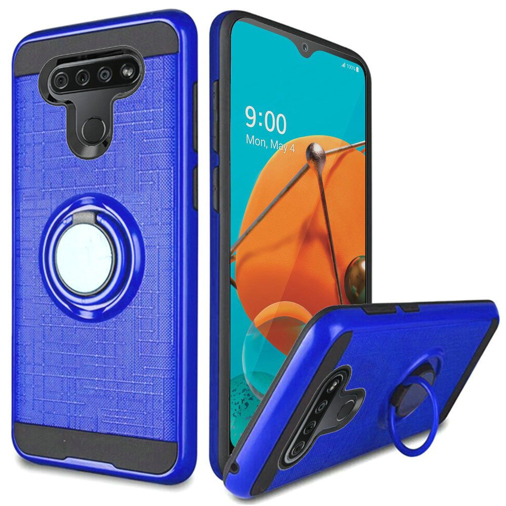 GSA Brushed Case w/Magnetic Ring Stand for LG K51 - Blue/Black