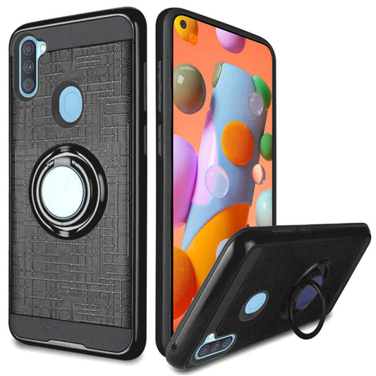 GSA Brushed Magnetic Ring Stand Case for Samsung Galaxy A11 - Black