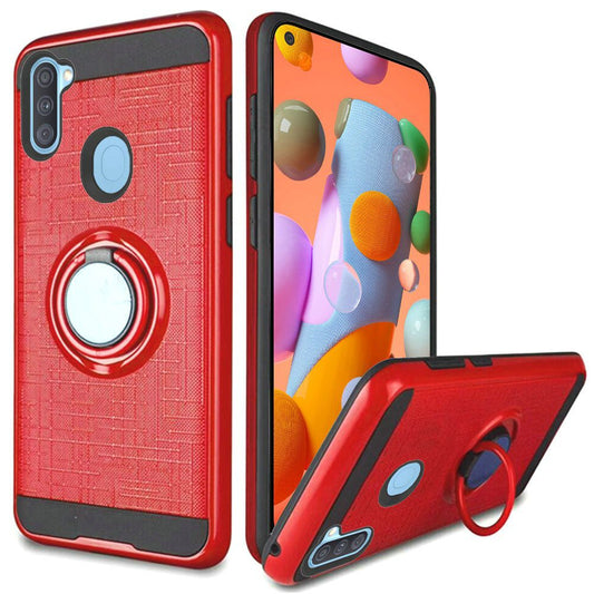 GSA Brushed Magnetic Ring Stand Case for Samsung Galaxy A11 - Red