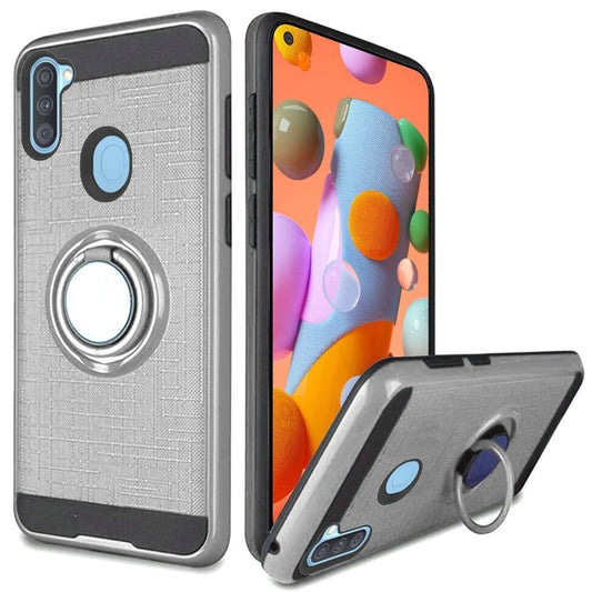 GSA Brushed Magnetic Ring Stand Case for Samsung Galaxy A11 - Silver