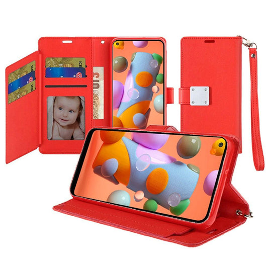 GSA Leather Flip Wallet Case for Samsung Galaxy A11 - Red
