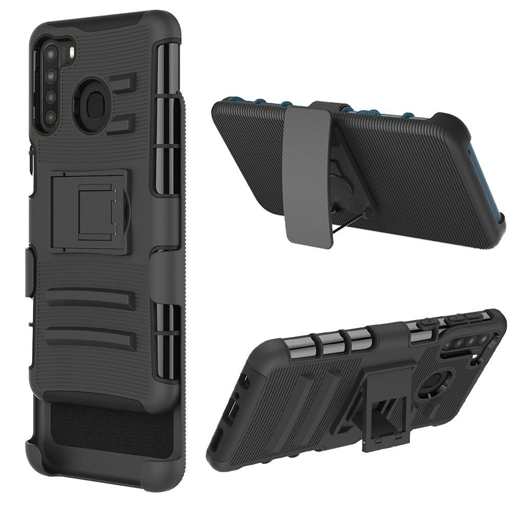 GSA Rubberized Holster Case w/Kickstand for Samsung Galaxy A21 - Black