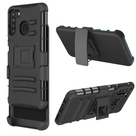 GSA Rubberized Holster Case w/Kickstand for Samsung Galaxy A21 - Black