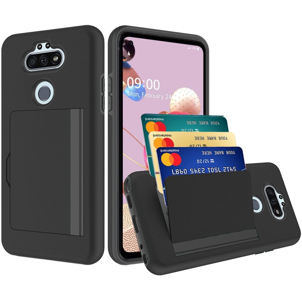 GSA Shockproof Hybrid Case w/Credit Card Holder for LG Aristo 5 - Black