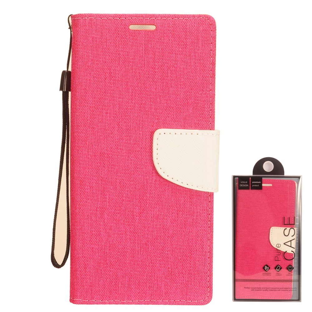 GSA Two-Tone Denim Wallet Case for Samsung Galaxy A11 - Hot Pink/White