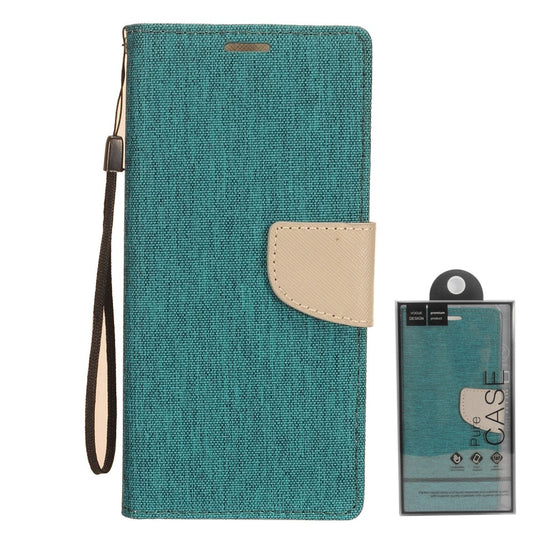 GSA Denim Flip Wallet Case for LG K51 - Teal/Tan