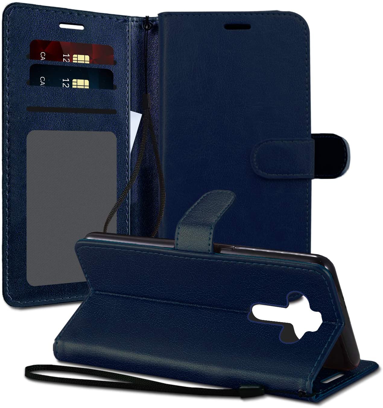 GSA Luxury Leather Flip Wallet Case for LG Aristo 5 - Navy Blue