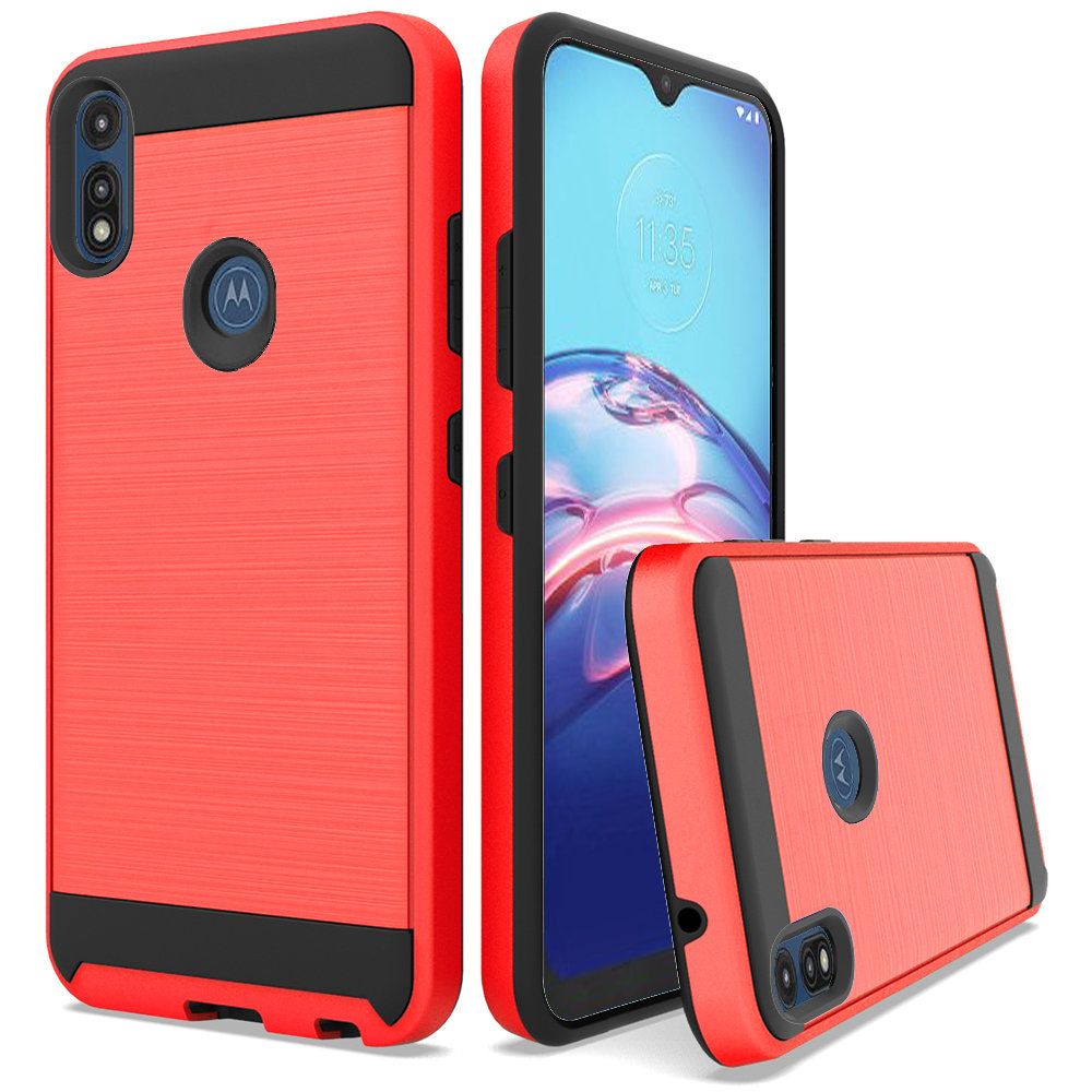 GSA Brushed Design Hybrid Case for Motorola Moto E 2020 - Red