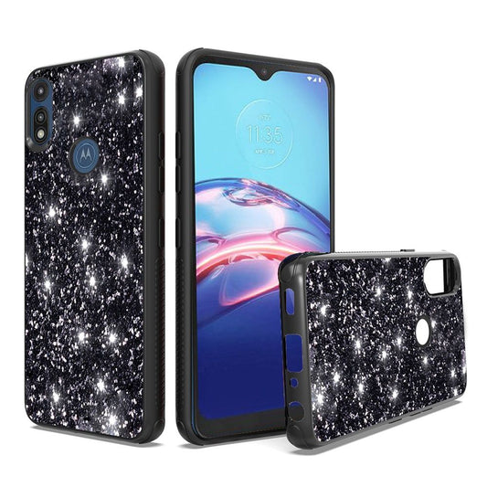 GSA Glitter Bling Shinny Hybrid Case Cover for Motorola Moto E 2020 Black
