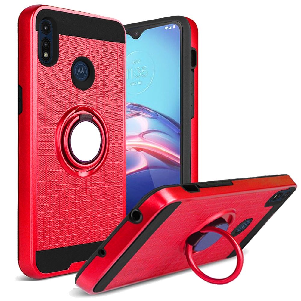 GSA Magnetic Ring Kickstand Hybrid Case for Motorola Moto E 2020 Red