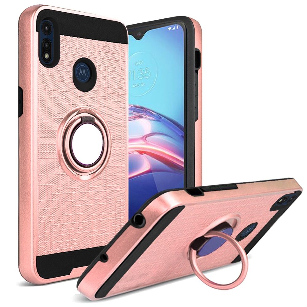 GSA Magnetic Ring Kickstand Hybrid Case for Motorola Moto E 2020 Rose Gold
