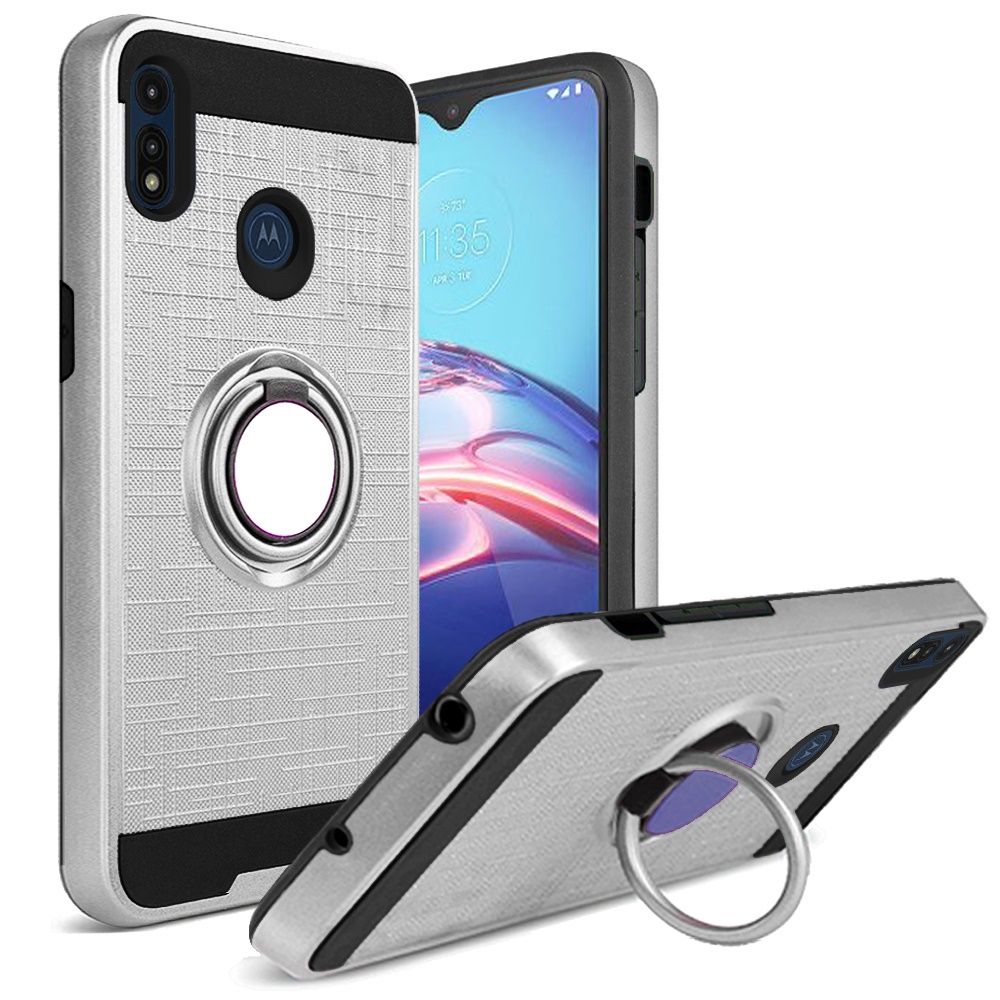 GSA Magnetic Ring Kickstand Hybrid Case for Motorola Moto E 2020 Silver