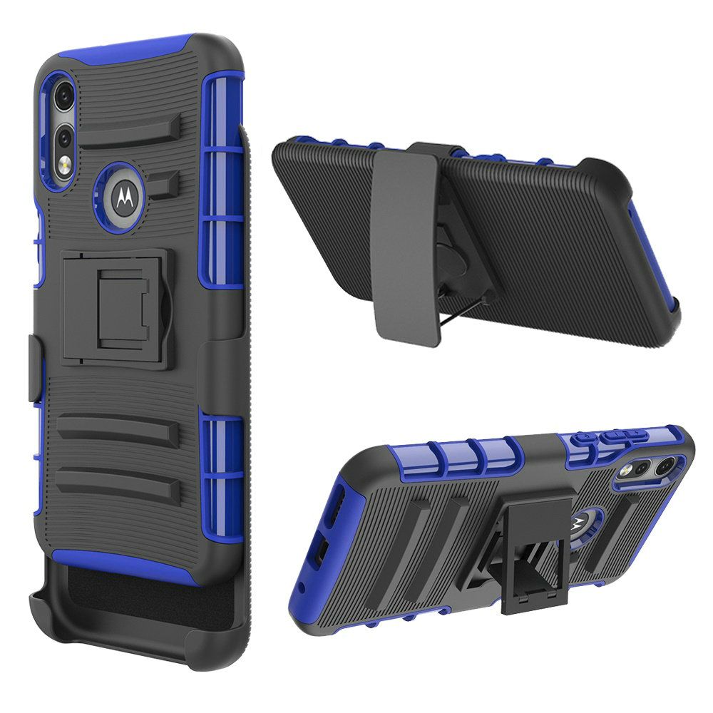 GSA Armor Hybrid Kickstand Case Holster For Motorola Moto E6 2020 -Black/Blue