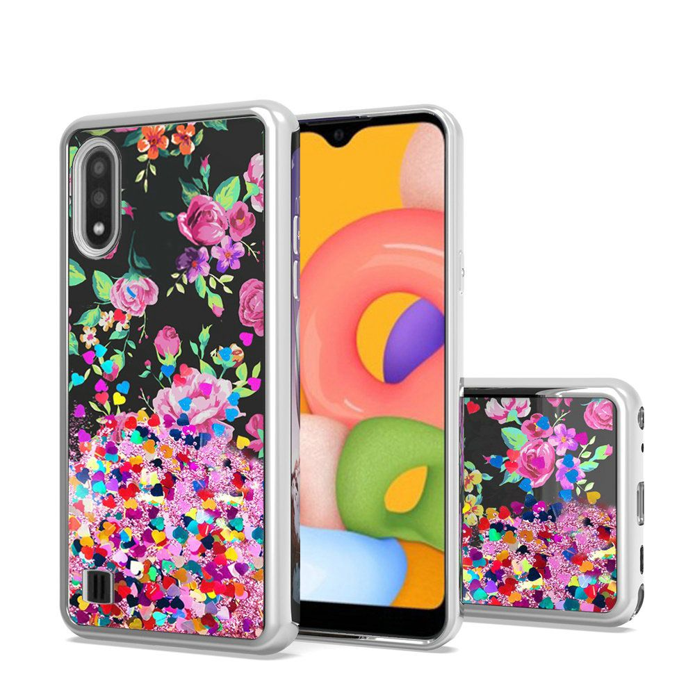 GSA Premium Liquid Glitter Floral Case for Samsung Galaxy A01 - Gold