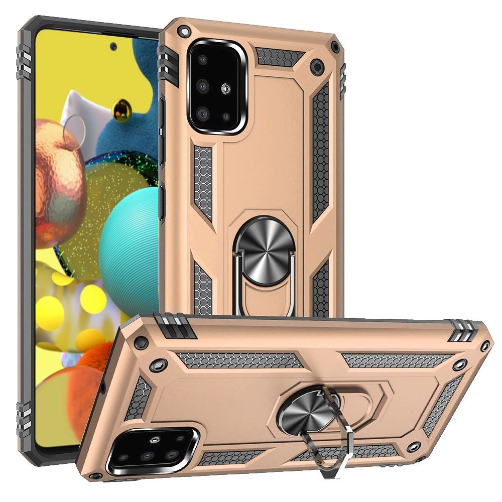 GSA Slim Shockproof Case w/Magnetic Ring Stand for Samsung A51 5g - Gold